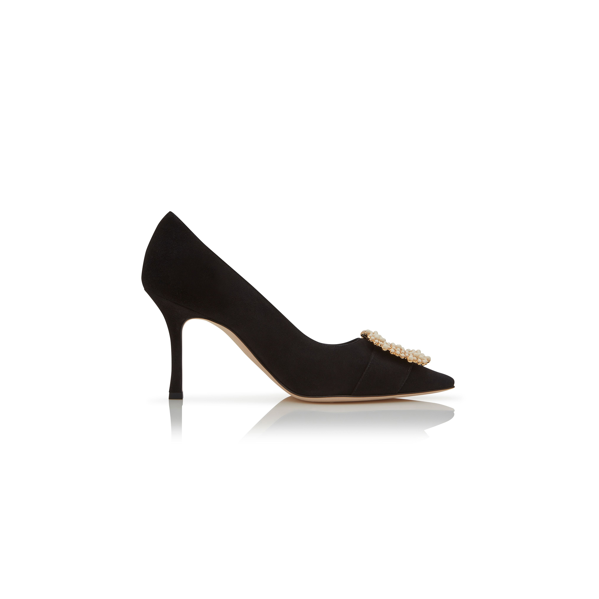 man010 B1ahn*k giboaus black suede pearl buckle pumps 125-2895-0004